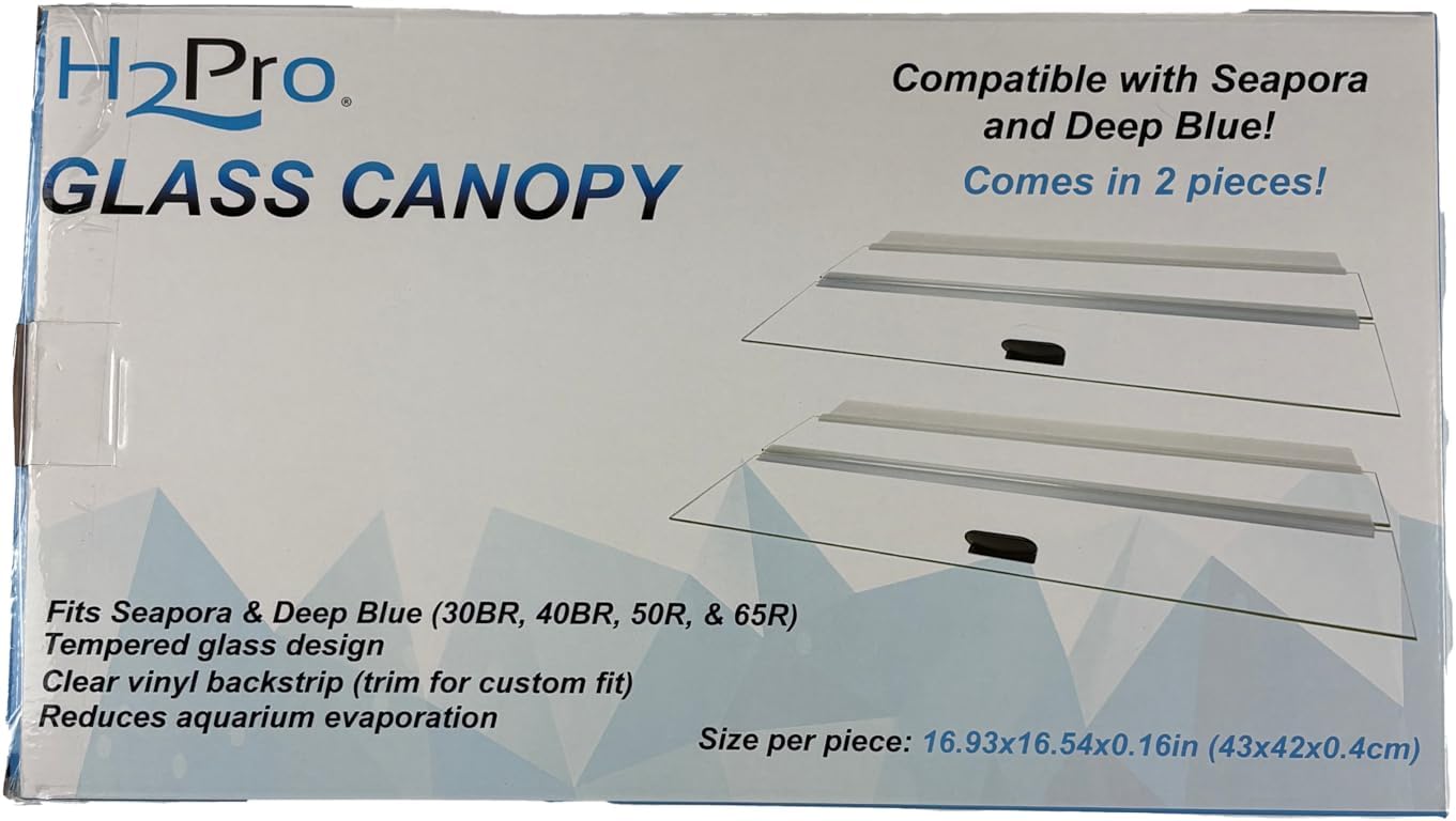 H2Pro Glass Canopy Aquarium Lid for Fresh & Saltwater Fish Tanks (S36GT for Seapora 30 & 40 Breeder Aquariums)
