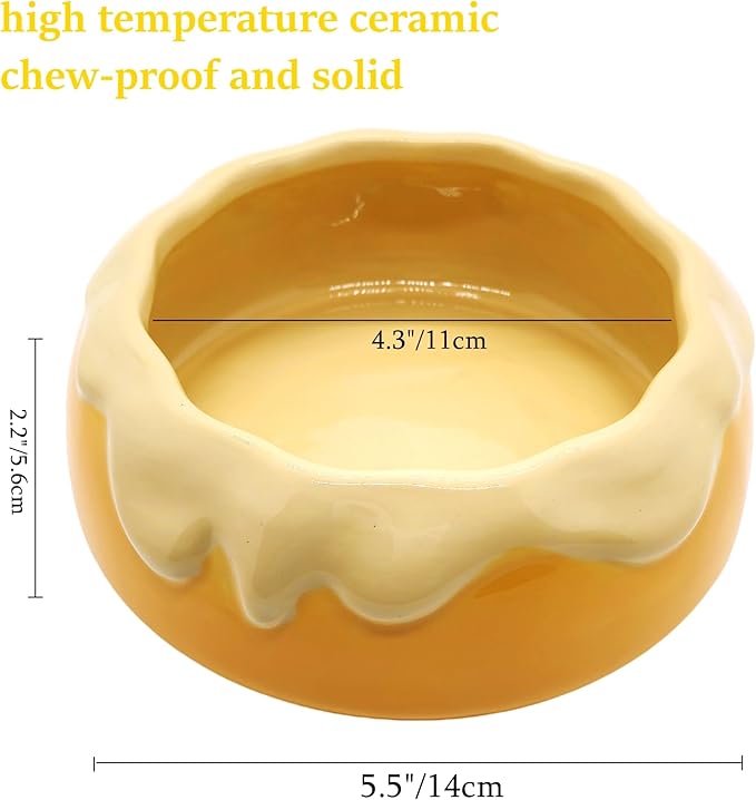 M2cbridge Ceramic Pudding Hamster Food Bowl Feeding Dish Water Bow for Guinea Pig Hedgehog Small Animal(Yellow)