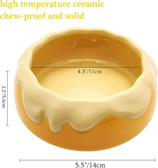 M2cbridge Ceramic Pudding Hamster Food Bowl Feeding Dish Water Bow for Guinea Pig Hedgehog Small Animal(Yellow)