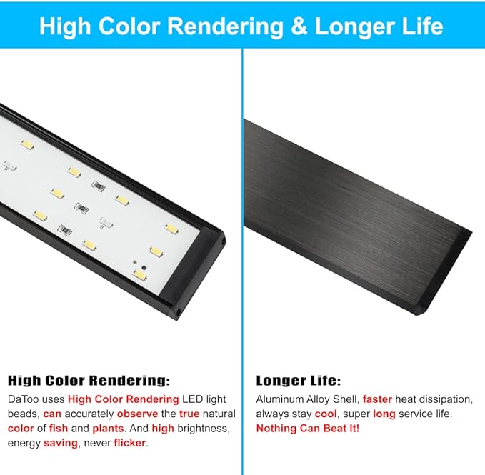 DaToo Aquarium Light Small LED Clip Light for Fish Tank 10W with Timer&Dimmer, 1 Yr Warranty