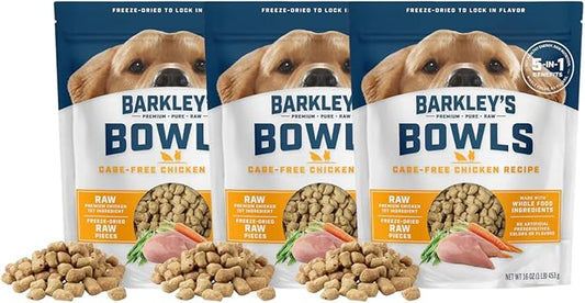 Barkley’s Bowls, Freeze-Dried Raw Chicken Dog Food, Fresh Whole Food Ingredients with Cage-Free Chicken, Grain Free, High Protein for Balanced Nutrition, Dog Treats or Topper, 16 Oz Bag (3 Pack)