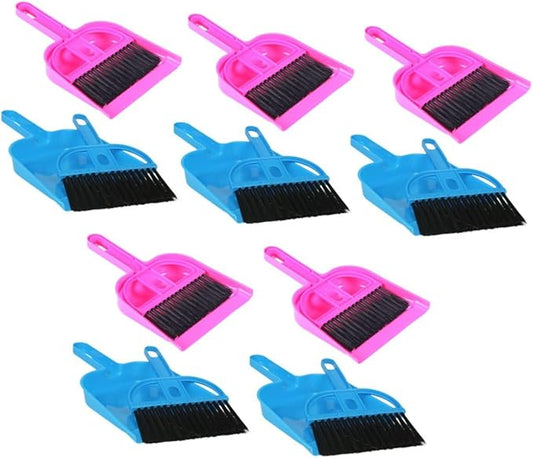 Mini Dustpan and Small Broom Set 10pcs for Pet Cage Cleaning, Bright Pink and Blue, Mini Handheld Brush for Hamsters, Rabbits, Hedgehogs, Chinchillas and Small Animals