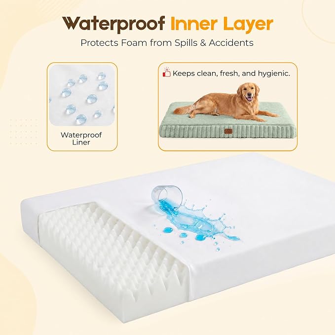 Orthopedic Dog Bed for Large Dog, Waterproof Pet Bed,Non-Slip Bottom and Egg-Crate Foam with Removable Washable Cover Crate Bed,Green,36"x27"x3"