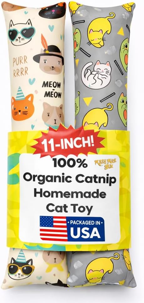 Kitty Kick Stix Set of 2 (11") - Durable Kicker Cat Toy - Catnip Kicker for Cats & Kittens - Interactive Toys for Cats - Cat Kick Stick - 100% Potent Organic Catnip for Indoor Cats