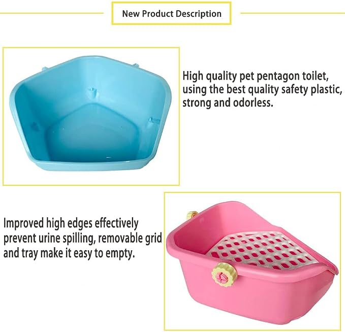 kathson Rabbit Litter Box Pet Toilet Cage Box Potty Trainer Corner with Small Animal Cage Cleaner Broom Brush Dustpan for Bunny Chinchilla Guinea Pig Ferret (Pink)