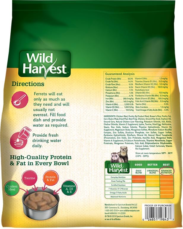 Wild Harvest Advanced Nutrition Ferret, High Protein and Taurine Diet, 3 Pounds (Pack of 2)