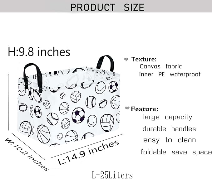 Kid Clothes Storage Basket Gift Shelf Basket Toy Storage Bin, Football Nursery Basket Organizer Box for With Handles for Room Deco Basketball