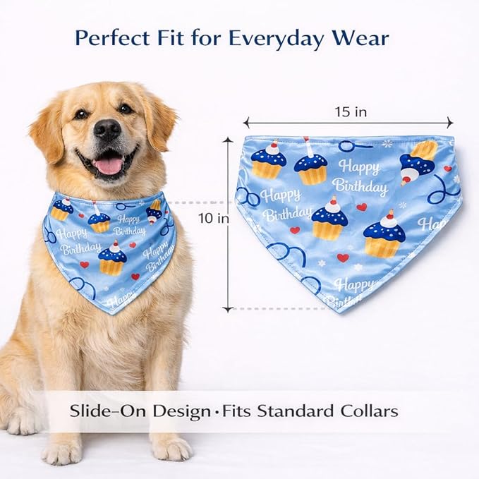 Luxury Satin Dog Bandana – Slip-On Collar Style, Premium Pet Scarf for Medium, Large & XL Dogs – Special Occasion Accessory (Collar Not Included) (Medium - Extra Large, HBD)