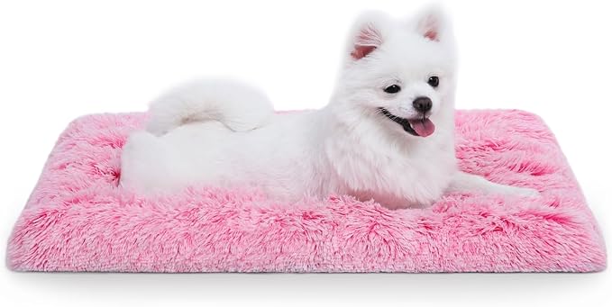 Vonabem Small Dog Bed Crate Pad, Pink Washable Puppy Beds, Plush Soft Dogs Kennel Pads 24 inch, Cute Cats Mat Anti Slip, Puppy Mats for Sleeping