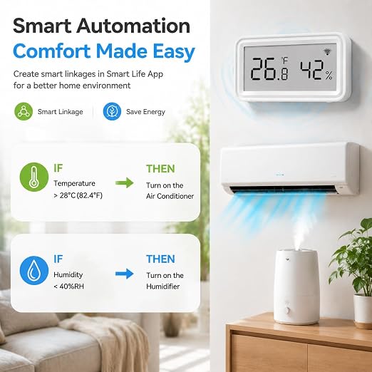 WiFi Temperature Humidity Sensor, Smart Thermometer Hygrometer with Free App Alerts, LCD Display, Calibratable, Data Logger, Indoor Monitor for Home Greenhouse Reptile (1-Pack)
