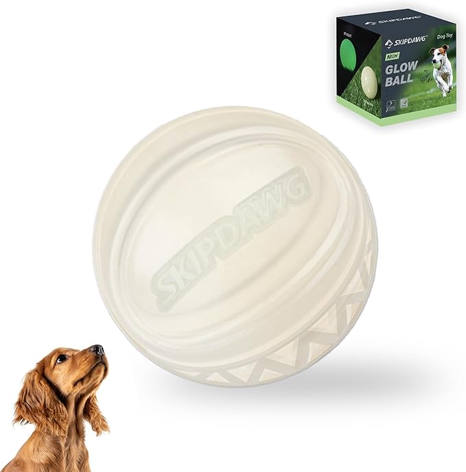 SKIPDAWG Interactive Squeaky Dog Ball, Light Up Pet Ball Glow in Dark, Floating Pet Toy Durable TPR Light Weight, Bouncy Dog Toy Size 2.5 Inches, 1 Pack