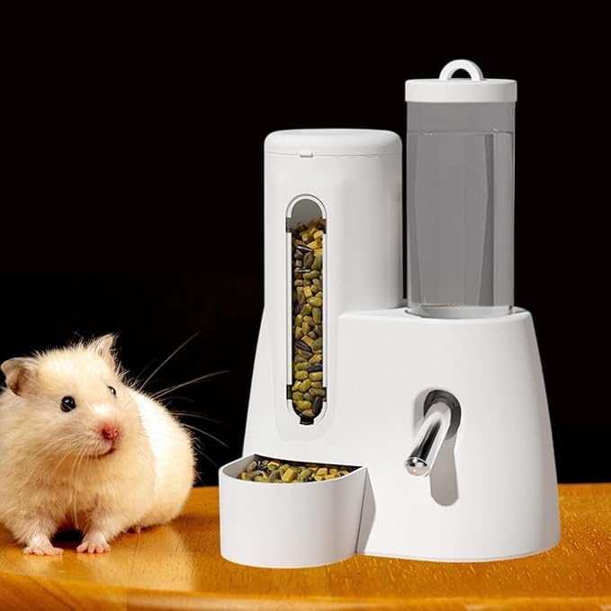 Baoblaze Automatic Hamster Feeder Food Dispenser Hamster Water Bottle Lightweight Clear Food Container for Ferrets Gerbils Chinchillas, White, 125ml