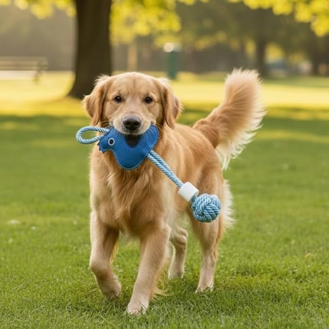 Natural Suede Leather & Rope Dog Chew Toy with Knotted Rope Bone Design Interactive Tug Toy for Medium and Large Dogs Daily Play Use Indoor Chew Toy (Squirrel Shape)