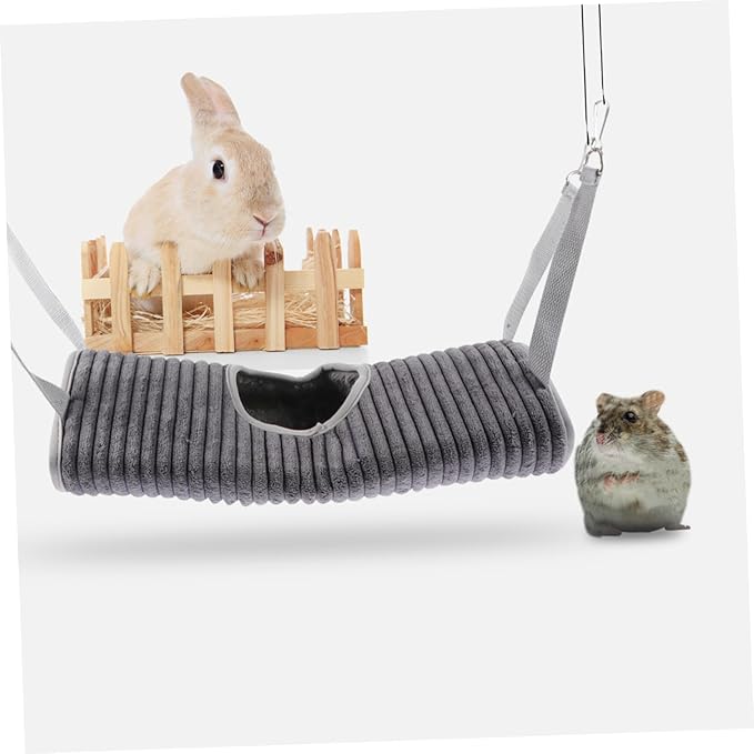 Abaodam Small Pet Tunnel Plaything Grey Hammock Soft Warm Plush Sleeping Bed for Ferrets and Small Animals Winter Cozy Hideout Chamber