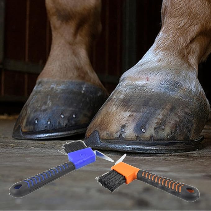 Hoof Pick with Brush Donkey Picks Soft Grip Hoofpick Durable Random Colors 2 Pieces