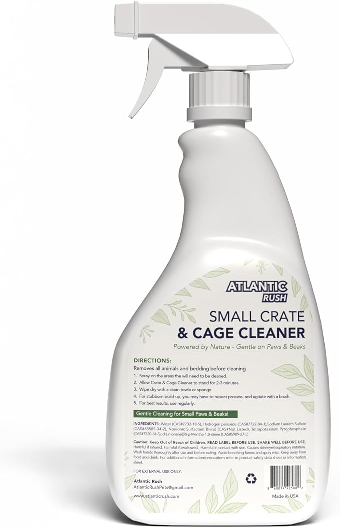 Atlantic Rush Small Animal Cage Cleaner Spray- 24oz Bottle Cage and Crate Cleaner for Guinea Pig, Hamster, Rabbit, Ferret, & Birds- Cage Cleaning Supplies Odor Eliminator