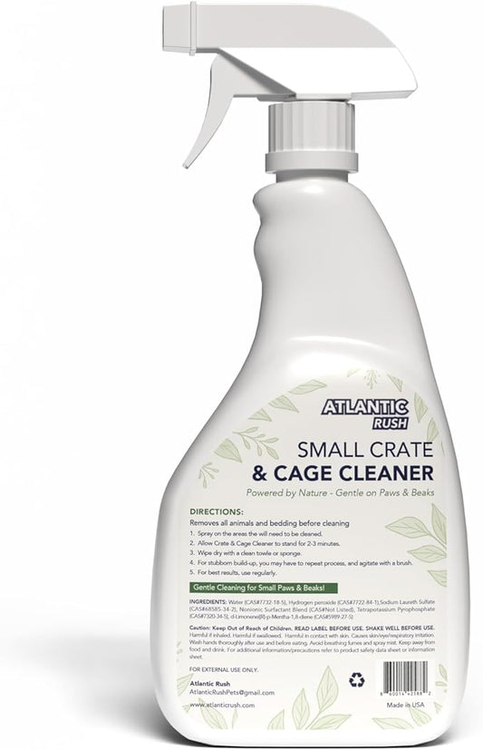 Atlantic Rush Small Animal Cage Cleaner Spray- 24oz Bottle Cage and Crate Cleaner for Guinea Pig, Hamster, Rabbit, Ferret, & Birds- Cage Cleaning Supplies Odor Eliminator (2)
