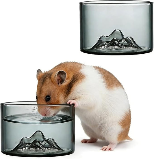 2 Pcs Hamster Feeding & Water Bowls, Glass Hamster Water Bottle Rat Food Bowl Anti Turning Small Animal Bowls for Gerbils Mice Rats (Grey)