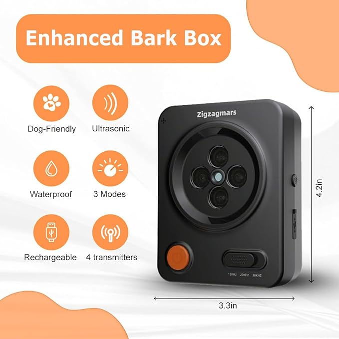 Anti Barking Devices, No Need App, Instant Use - 3 Modes Ultrasonic Dog Bark Deterrent Devices, Auto Barking Stopper Up to 33ft Range, Waterproof Bark Control Device for L/M/S Dogs, Indoor Outdoor
