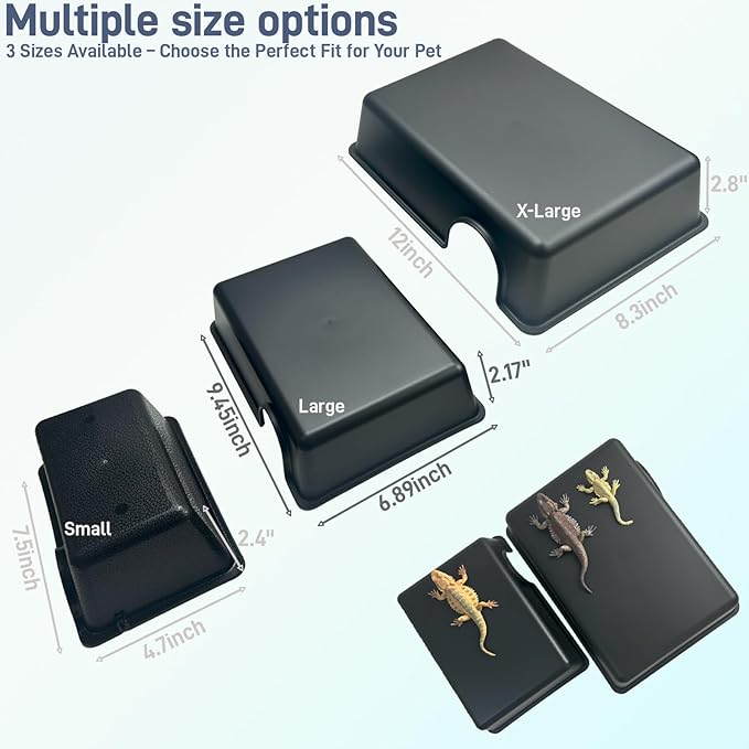 2 Pcs Durable Reptile Hide Box, Ball Python Hide, Leopard Gecko Hide, Bearded Dragon Hide, Easy to Clean Reptile Hides Cave for Tank, Snake Hide Enclosure (9.45" x 6.89" x 2.17" Large)