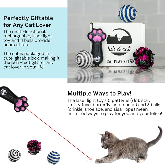 Luli & Cat USB-Rechargeable Laser Toy | Multi-Function Interactive Pointer | Cat Toy Gift Set