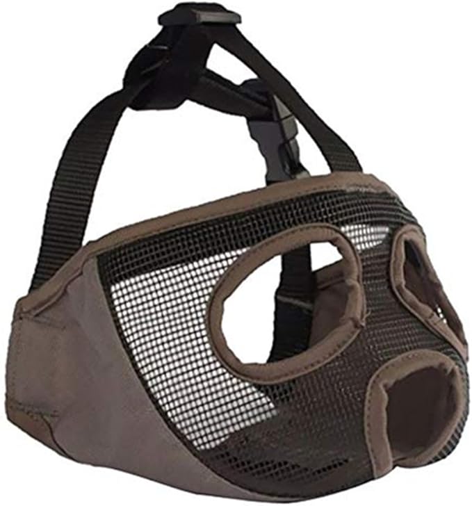 Short Snout Dog Muzzle- Adjustable Breathable Mesh Bulldog Muzzle for Biting Chewing Licking Grooming Dog Mask,Grey(Eyehole) XL