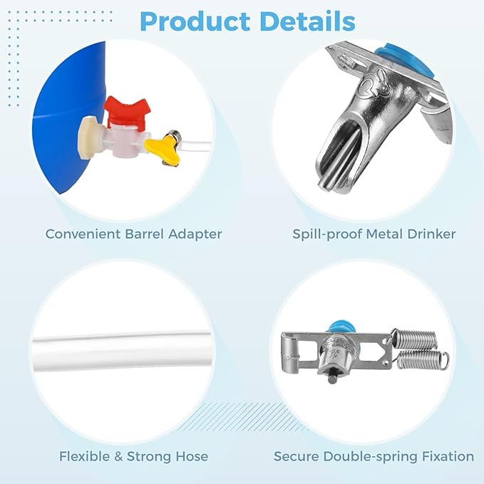 Automatic Rabbit Watering System, Rabbit Automatic Waterer Kit, 24 Pcs Drinkers with 5/16" Hose, T-Fittings, Springs, Drill, and Gasket for Bunny, Chinchilla
