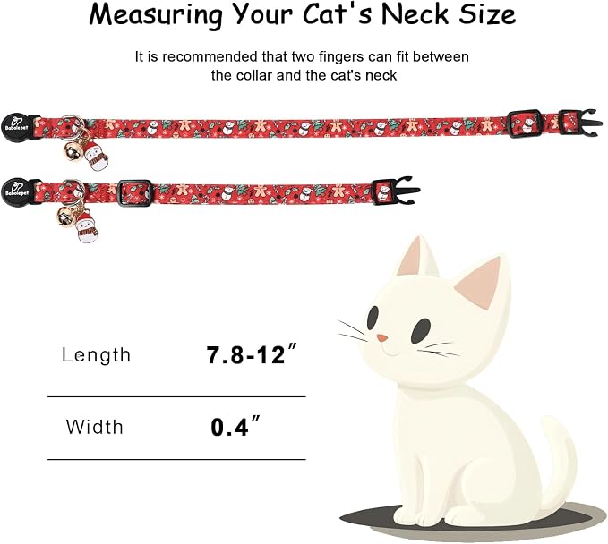 2 Pack Christmas Cat Collars - Breakaway Cat Collar with Bell, Candy Cane and Snowman Pendant, Winter Adjustable Kitten Collars for Girl Boy Cats, Blue&Red