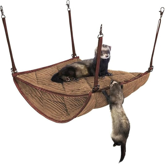 Large Ferret Hammock Hanging Tunnel Bed for Cage Hanging Plush Double Bunk Bed for Rats, Hamsters, Guinea Pigs, Chinchillas, Squirrels (Brown)