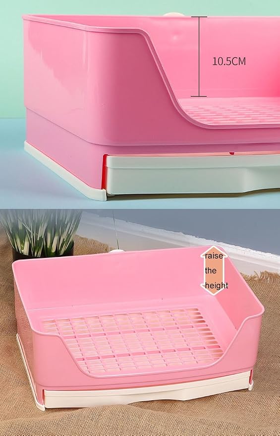 Large Rabbit Litter Box,Corner Potty Trainer with Drawer for Small Animals, Easy Clean Bedding Toilet for Adult Bunny, Guinea Pig, Ferret, Hamster (Pink)