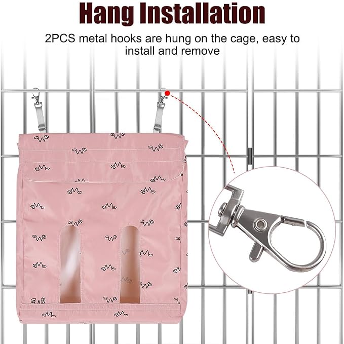 DONGKER Rabbit Hay Feeder Bag,Polyester Hay Feeding Storage Bag with 2 Hooks Foldable for Chinchilla Hamsters Rabbit Guinea Pig Small Animals