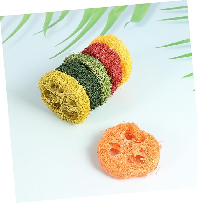 6 Pcs Large Loofah Chew for Hamsters and Rabbits Lotus Root Slice Shape for Healthy Molars and Oral Care Natural Biting Playthings for Pet Teeth Cleaning and Chewing Random Color
