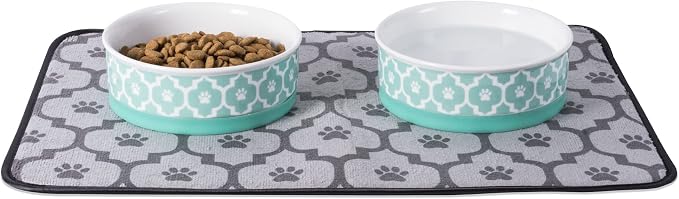 Bone Dry Lattice Collection Pet Bowl & Canister, Medium Set, 6x2", Aqua, 2 Count