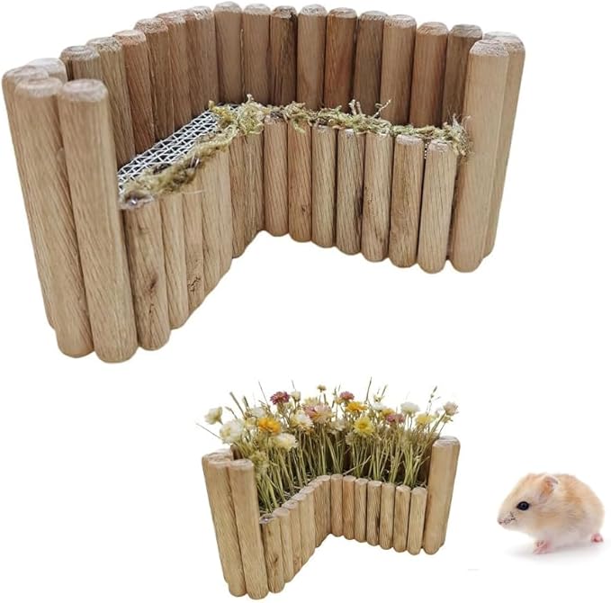 Hamster Natural Wood Flower Foraging Holder, Interactive Feeding Stand Habitat Accessories for Small Pets Hamsters Guinea Pigs Dwarf Gerbils (Yellow, 8x13.5cm)