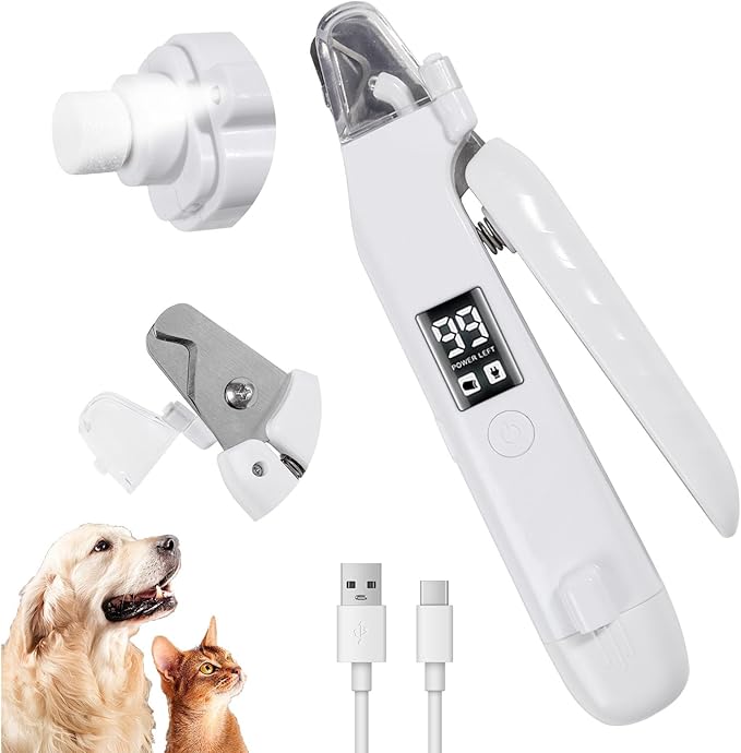 2-in-1Dog Nail Clippers & Dog Nail Grinder,Dog Nail Trimmers with LED Lights,USB Rechargeable,Quick Sensor and Splash Guard,Cat Nail Clippers Trimmers for Small,Medium,and Large Dogs & Cats