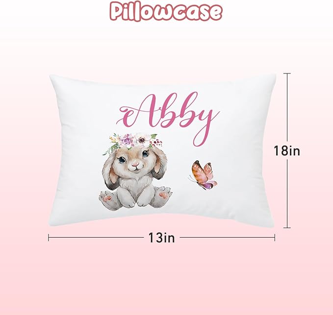 Personalized Crib Bedding Set for Baby Boy Girl, Custom Name Rabbit Design 3 Piece Baby Bedding Set, Including Plush Blanket, Fitted Sheet and Pillowcase for Newborn Nursery Gift