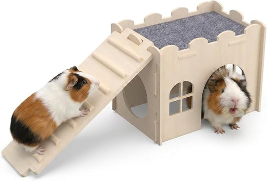 Guinea Pig Hideout Wooden Ramp and Ladder Board, Small Animal Climbing Board with Slats, Can Be Used as Bridge with House, for Guinea Pig, Chinchilla