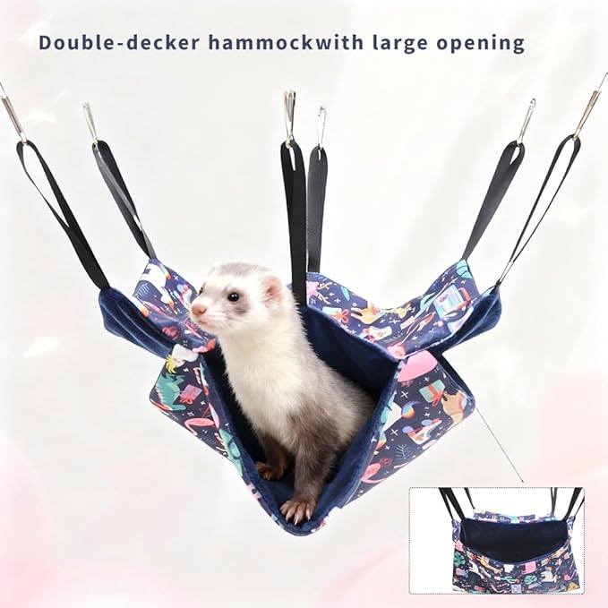 4 Pack Ferret Hammock, Soft Small Animal Washable Guinea Pig Hideout Bed Ferret Cage Accessories for Rat Sugar Glider Squirrel Guinea Pig Hedgehog Hamster (Navy Blue)