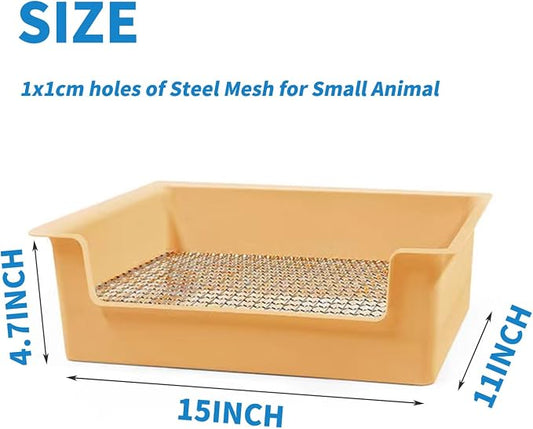 PODOO Steel Grids Rabbit Litter Box - Bunny Litter Pan Training Box, 15x11x4.7 inches, 1cm Holes Steel Mesh for Small Animals, Orange (Green)