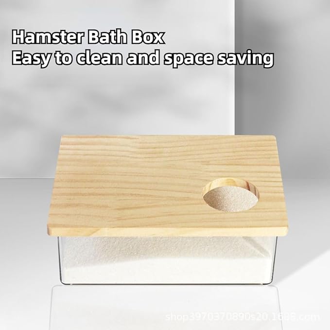 Hamster Sand Bath Box Container, Mini Pet Sandbox Lid Design Take Bath Wooden Sandbox Dust Bath, Transparent Bathroom & Digging Box Acrylic Hamster Litter Box Small Animal Accessories (C)