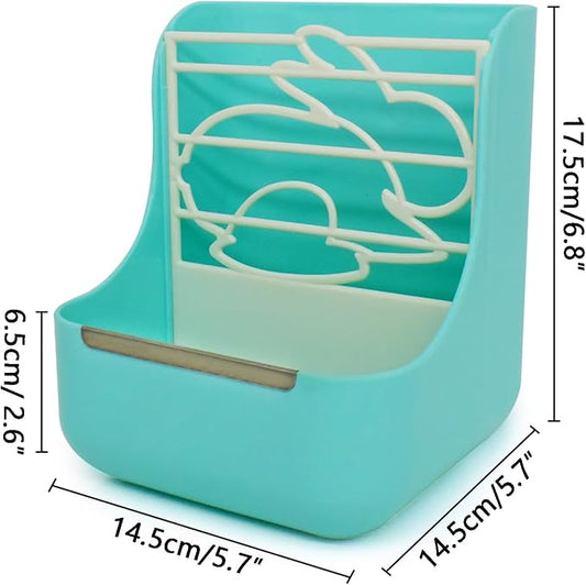 Rabbit Feeder, Hay Food Bin Feeder, Adjustable,Removable Grass Rack, Stainless Steel Edge, for Rabbit, Guinea Pig, Chinchilla (Blue)