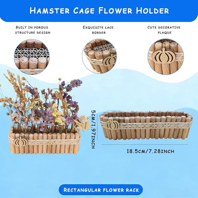 Hamster Natural Wood Flower Foraging Holder, Interactive Feeding Stand Habitat Accessories for Small Pets Hamsters Guinea Pigs Dwarf Gerbils (Yellow, 5x18cm)