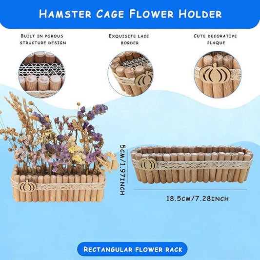 Hamster Natural Wood Flower Foraging Holder, Interactive Feeding Stand Habitat Accessories for Small Pets Hamsters Guinea Pigs Dwarf Gerbils (Yellow, 5x18cm)