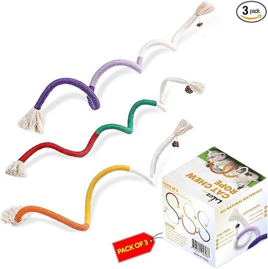 Cat Toys Chew Ropes 3Pcs with Refillable Natural Catnip, Safe Teeth Cleaning Toy for Indoor Kittens Interactive Cat Nip Kitty Toys for All Breeds 27.5 Inches