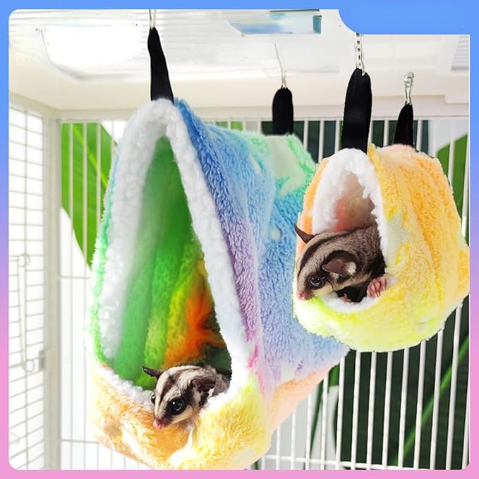 Cotton Guinea Pig Rat Hammock, Colorful Hamster Hanging Nest Warm Hideout Cage for Small Animals Sugar Glider Parrot Ferret (Rainbow,X-Large)