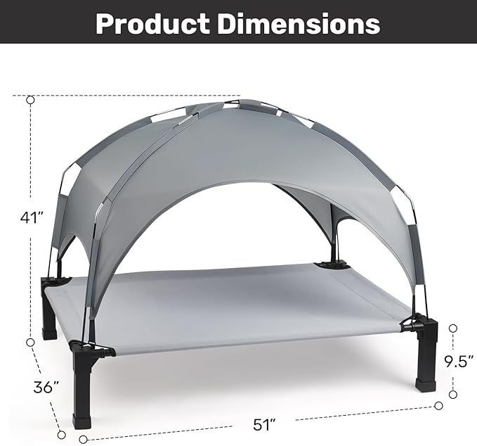 Heeyoo Elevated Dog Bed with Removable Canopy, Portable Dog Cot with Sun Protection Shade Tent, Raised Pet Cooling Cot Bed for Dogs, 51in