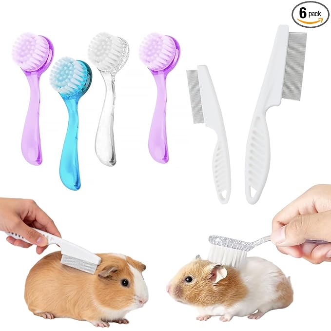 6 Pack Hamster Brush - Small Animal Bath Brush with Lid Soft Cleansing Brush Animal hair combing for Hedgehog Guinea Pig Rabbit Cat Chinchilla Ferret Small Animal Grooming Tool Cleaning Supplies