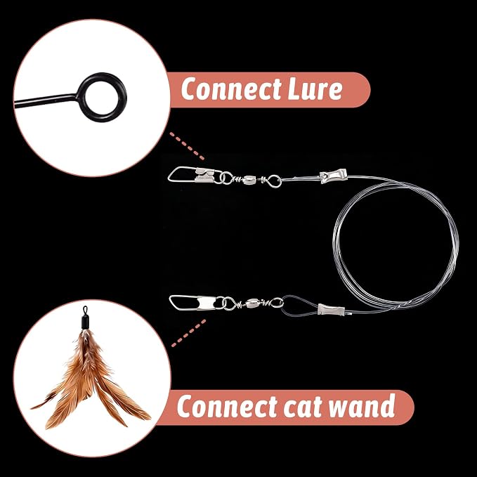 2pcs Cat Teaser Wand Refill String, 25.59 Inch Tough Replacement Strings Rod for Cat Wand, Clear Fishing Line Clasps Cat Dance Wires for Kitten Luring Pouncing Biting
