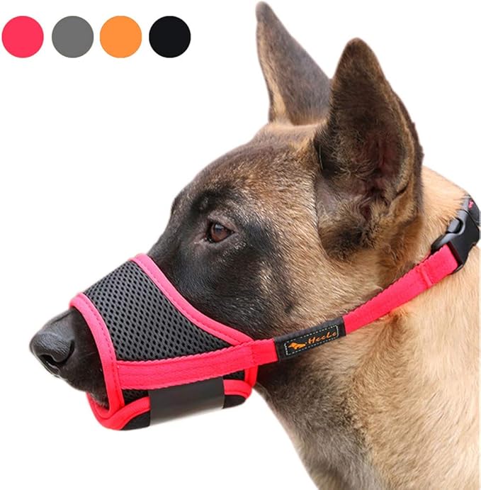 HEELE Dog Muzzle,Soft Nylon Muzzle Anti Biting Barking Chewing,Air Mesh Breathable Drinkable Adjustable Loop Pets Muzzle for Small Medium Large Dogs 4 Colors 4 Sizes (Red, L)