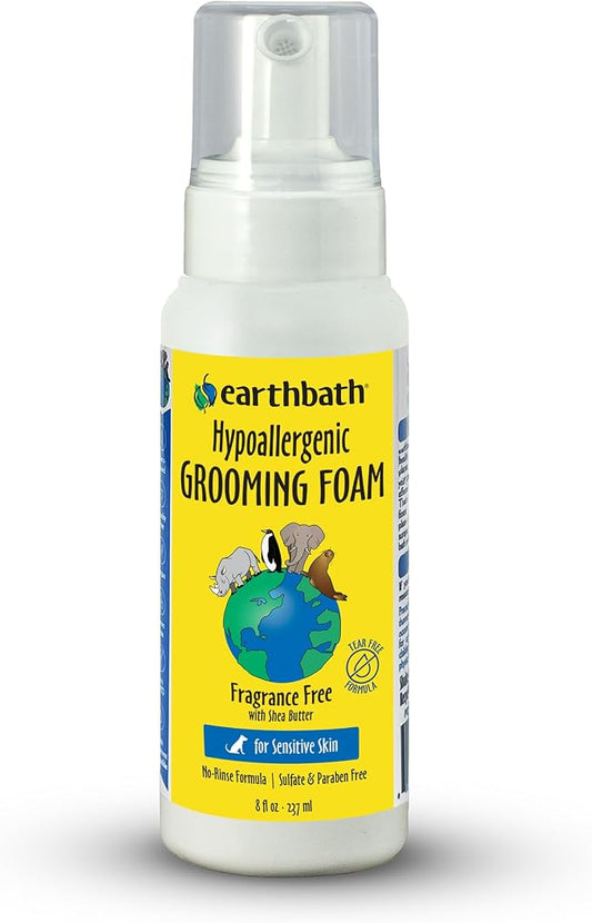 earthbath, All Natural Hypo-Allergenic Dog Grooming Foam - Fragrance Free Dog Shampoo for Allergies and Itching, Cruelty Free, No Water Needed, Rub On & Towel Off, Made in USA, Dog Supplies - 8 Oz